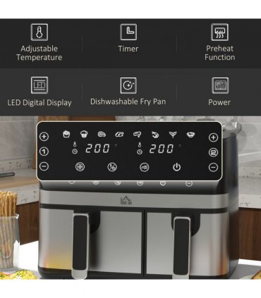 HOMCOM Dual Zone Air Fryer 8.5L Double Air Fryer with SYNCFinish 2700W