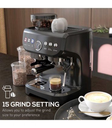 Espresso Coffee Machine w/ Integrated Bean Grinder & Steam Wand 15 Bar Pressure