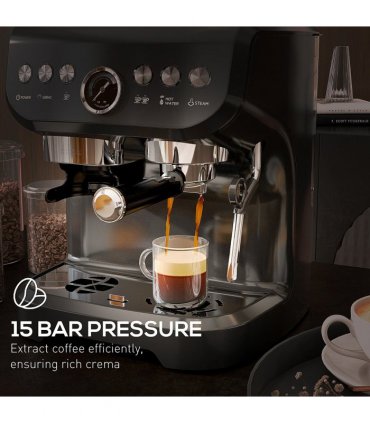 Espresso Coffee Machine w/ Integrated Bean Grinder & Steam Wand 15 Bar Pressure