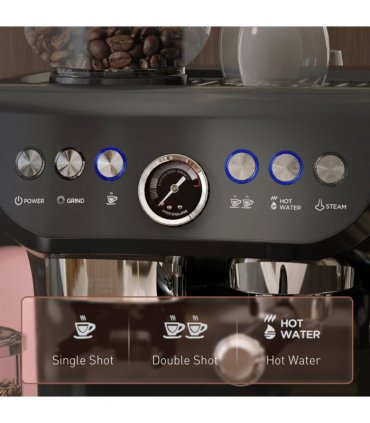 Espresso Coffee Machine w/ Integrated Bean Grinder & Steam Wand 15 Bar Pressure
