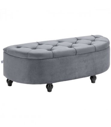 HOMCOM Semi-Circle Storage Ottoman Bench Tufted Upholstered Accent Footrest