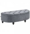 HOMCOM Semi-Circle Storage Ottoman Bench Tufted Upholstered Accent Footrest