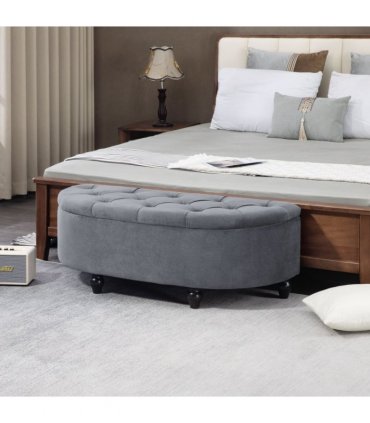 HOMCOM Semi-Circle Storage Ottoman Bench Tufted Upholstered Accent Footrest
