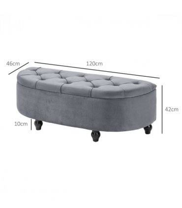 HOMCOM Semi-Circle Storage Ottoman Bench Tufted Upholstered Accent Footrest