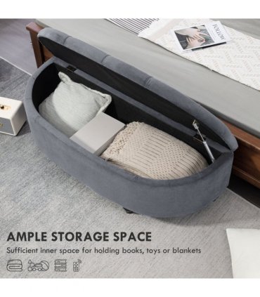 HOMCOM Semi-Circle Storage Ottoman Bench Tufted Upholstered Accent Footrest