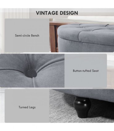 HOMCOM Semi-Circle Storage Ottoman Bench Tufted Upholstered Accent Footrest