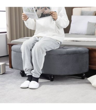 HOMCOM Semi-Circle Storage Ottoman Bench Tufted Upholstered Accent Footrest