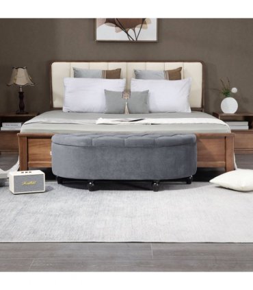 HOMCOM Semi-Circle Storage Ottoman Bench Tufted Upholstered Accent Footrest