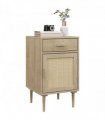 HOMCOM Bedside Table with Rattan Drawer, Cabinet and Adjustable Shelf, Natural