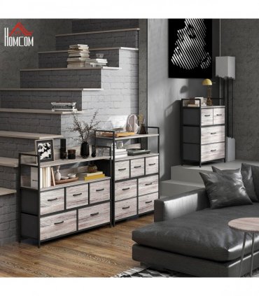HOMCOM Bedroom Chest of Drawers 4 Drawer Dresser w/ Shelf, Grey Wood Effect