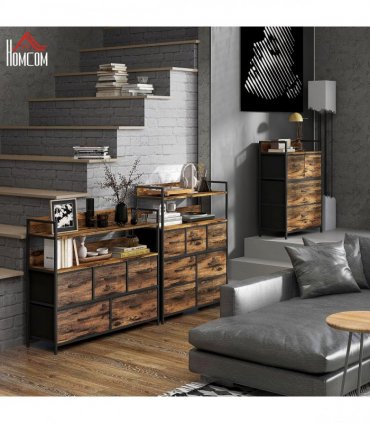 HOMCOM Bedroom Chest of Drawers 5 Drawer Dresser w/ Shelves, Rustic Brown