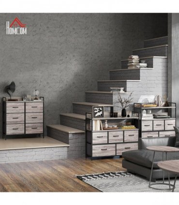 HOMCOM Bedroom Chest of Drawers 6 Drawer Dresser w/ Shelf, Grey Wood Effect