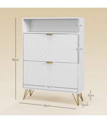HOMCOM Narrow Shoe Storage Cabinet with 2 Flip Drawers for 12 Pairs of Shoes