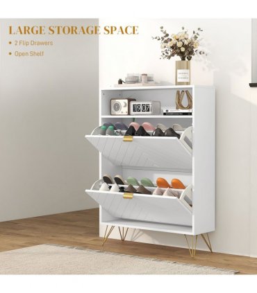 HOMCOM Narrow Shoe Storage Cabinet with 2 Flip Drawers for 12 Pairs of Shoes