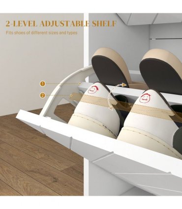 HOMCOM Narrow Shoe Storage Cabinet with 2 Flip Drawers for 12 Pairs of Shoes