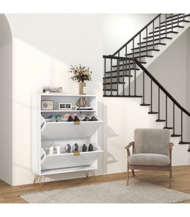 HOMCOM Narrow Shoe Storage Cabinet with 2 Flip Drawers for 12 Pairs of Shoes