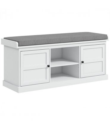 HOMCOM Shoe Storage Bench with Cushion 2 Cabinets for Entryway Hallway White