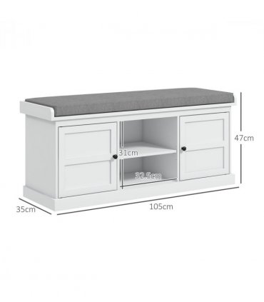 HOMCOM Shoe Storage Bench with Cushion 2 Cabinets for Entryway Hallway White