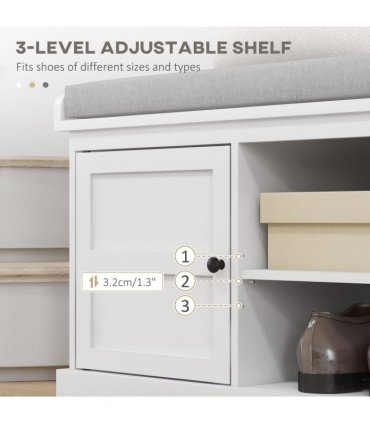 HOMCOM Shoe Storage Bench with Cushion 2 Cabinets for Entryway Hallway White