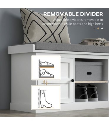 HOMCOM Shoe Storage Bench with Cushion 2 Cabinets for Entryway Hallway White