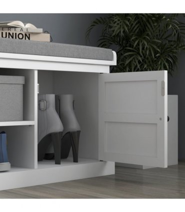 HOMCOM Shoe Storage Bench with Cushion 2 Cabinets for Entryway Hallway White