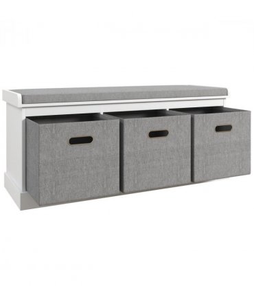 HOMCOM Shoe Bench with Cushioned Seat, 3 Fabric Drawers for Entryway Hallway