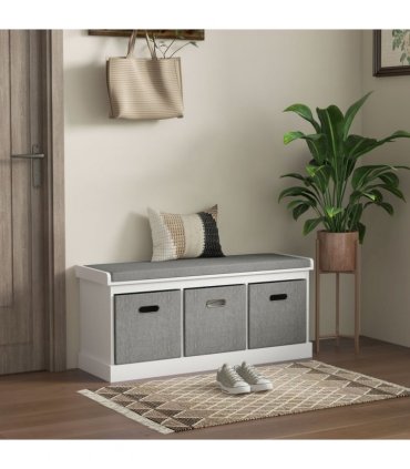 HOMCOM Shoe Bench with Cushioned Seat, 3 Fabric Drawers for Entryway Hallway