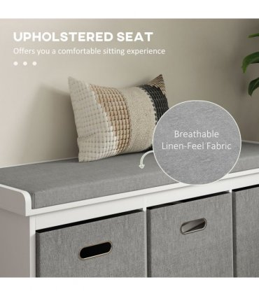 HOMCOM Shoe Bench with Cushioned Seat, 3 Fabric Drawers for Entryway Hallway