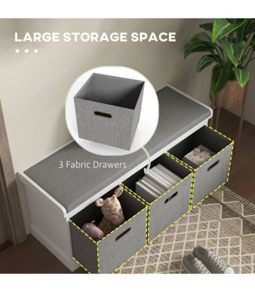 HOMCOM Shoe Bench with Cushioned Seat, 3 Fabric Drawers for Entryway Hallway