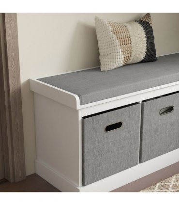 HOMCOM Shoe Bench with Cushioned Seat, 3 Fabric Drawers for Entryway Hallway
