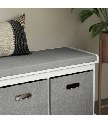 HOMCOM Shoe Bench with Cushioned Seat, 3 Fabric Drawers for Entryway Hallway