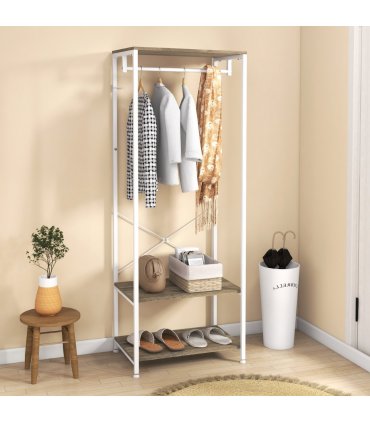 HOMCOM Coat Rack, 2-in-1 Clothes Stand with Shoe Storage for Hallway, Grey