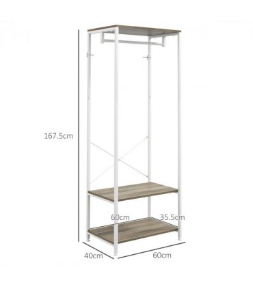 HOMCOM Coat Rack, 2-in-1 Clothes Stand with Shoe Storage for Hallway, Grey