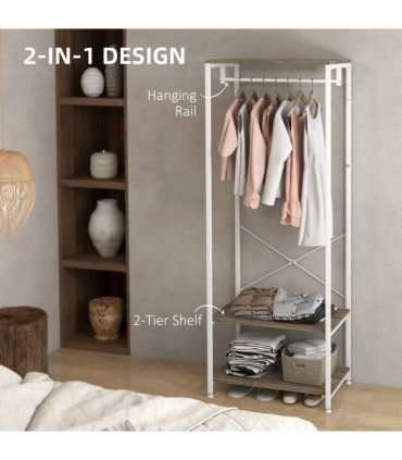 HOMCOM Coat Rack, 2-in-1 Clothes Stand with Shoe Storage for Hallway, Grey