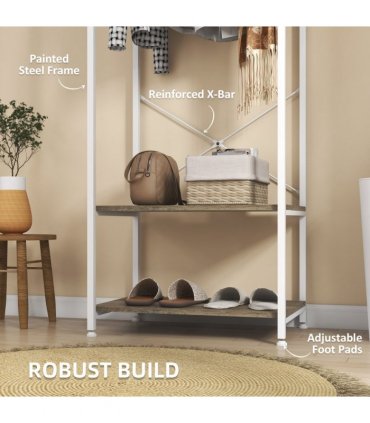 HOMCOM Coat Rack, 2-in-1 Clothes Stand with Shoe Storage for Hallway, Grey