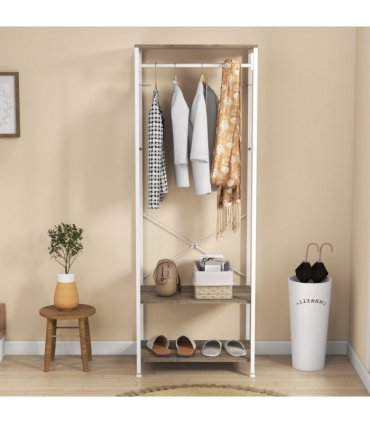 HOMCOM Coat Rack, 2-in-1 Clothes Stand with Shoe Storage for Hallway, Grey