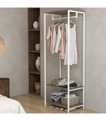 HOMCOM Coat Rack, 2-in-1 Clothes Stand with Shoe Storage for Hallway, Grey