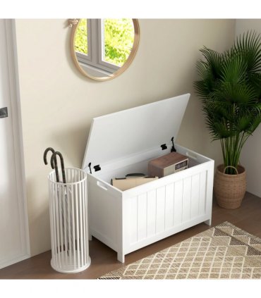 HOMCOM Storage Chest with 2 Safety Hinges, Storage Bench for Living Room