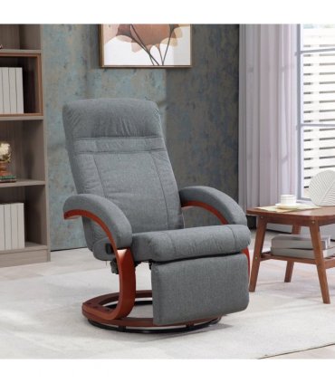 HOMCOM Manual Recliner Swivel Reclining Chair with Footrest Armrests Grey