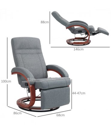 HOMCOM Manual Recliner Swivel Reclining Chair with Footrest Armrests Grey