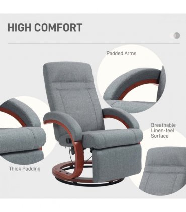 HOMCOM Manual Recliner Swivel Reclining Chair with Footrest Armrests Grey