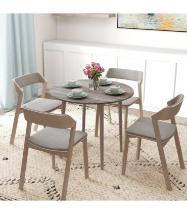 HOMCOM Foldable Dining Table, Round Drop Leaf Table with Wood Legs