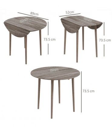 HOMCOM Foldable Dining Table, Round Drop Leaf Table with Wood Legs