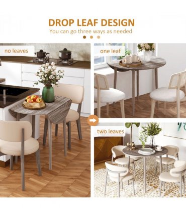 HOMCOM Foldable Dining Table, Round Drop Leaf Table with Wood Legs