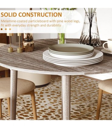 HOMCOM Foldable Dining Table, Round Drop Leaf Table with Wood Legs