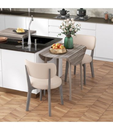 HOMCOM Foldable Dining Table, Round Drop Leaf Table with Wood Legs
