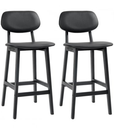 HOMCOM Breakfast Bar stools Set of 2 with PU Leather Cover, Wood Legs, Black