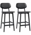 HOMCOM Breakfast Bar stools Set of 2 with PU Leather Cover, Wood Legs, Black