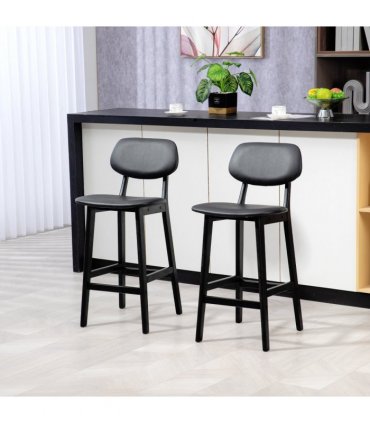 HOMCOM Breakfast Bar stools Set of 2 with PU Leather Cover, Wood Legs, Black