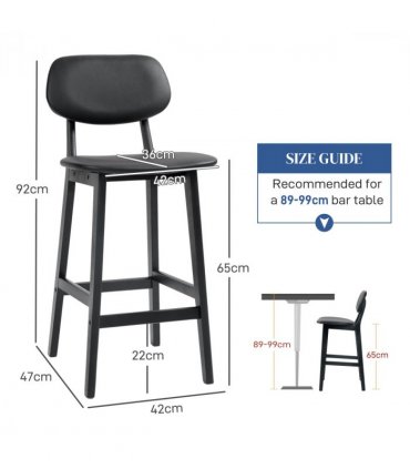 HOMCOM Breakfast Bar stools Set of 2 with PU Leather Cover, Wood Legs, Black